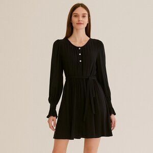 Jodifl NEW Black Long Sleeve Button Front Belted Mini Dress Lined Size S M L